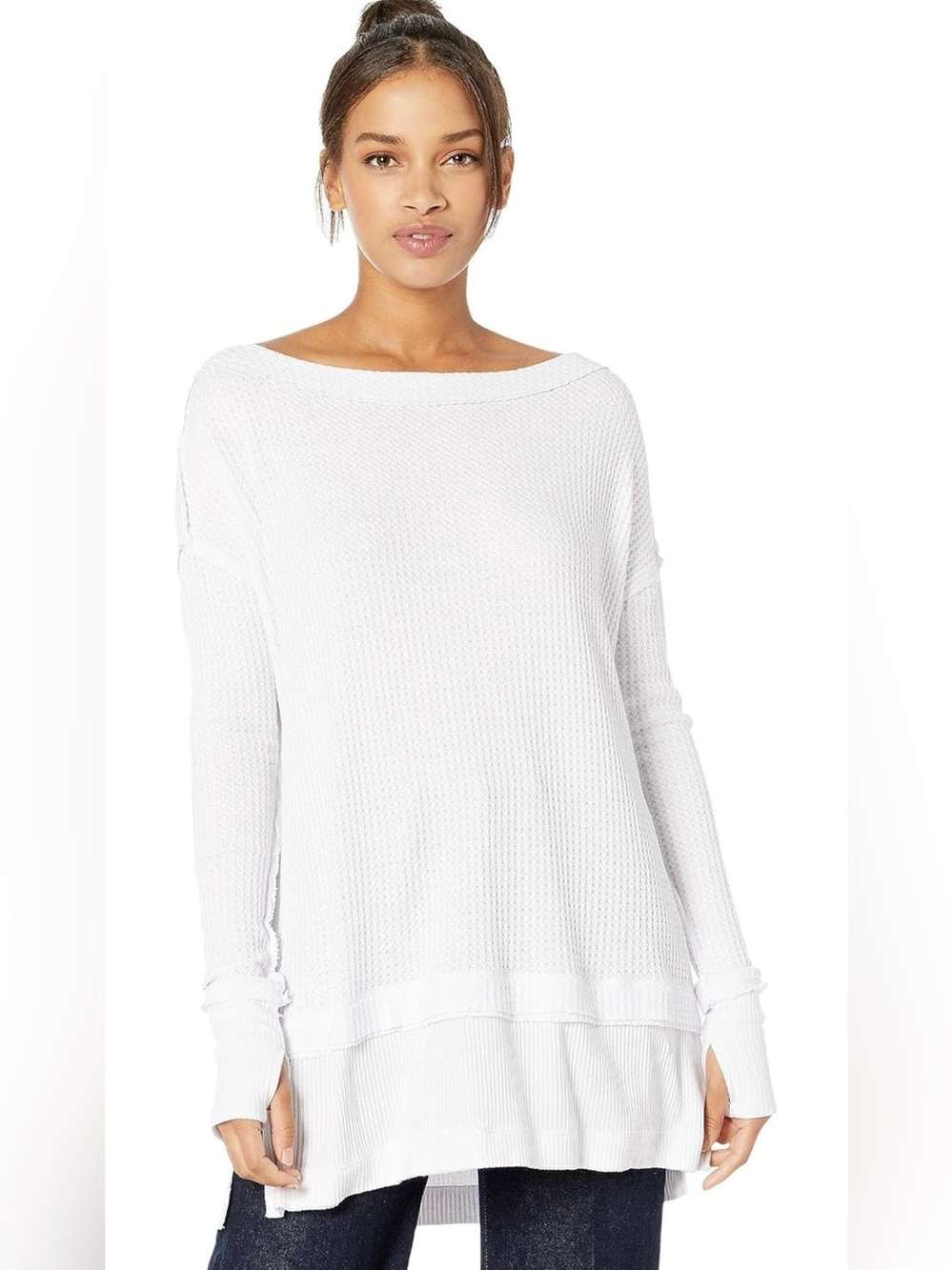 We The Free Off-the-Shoulder Red Ruffled Hem Knit Top